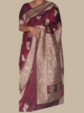 Wine Purple Silk Saree Embroidered Floral indian Wedding fairy whimsigoth grunge